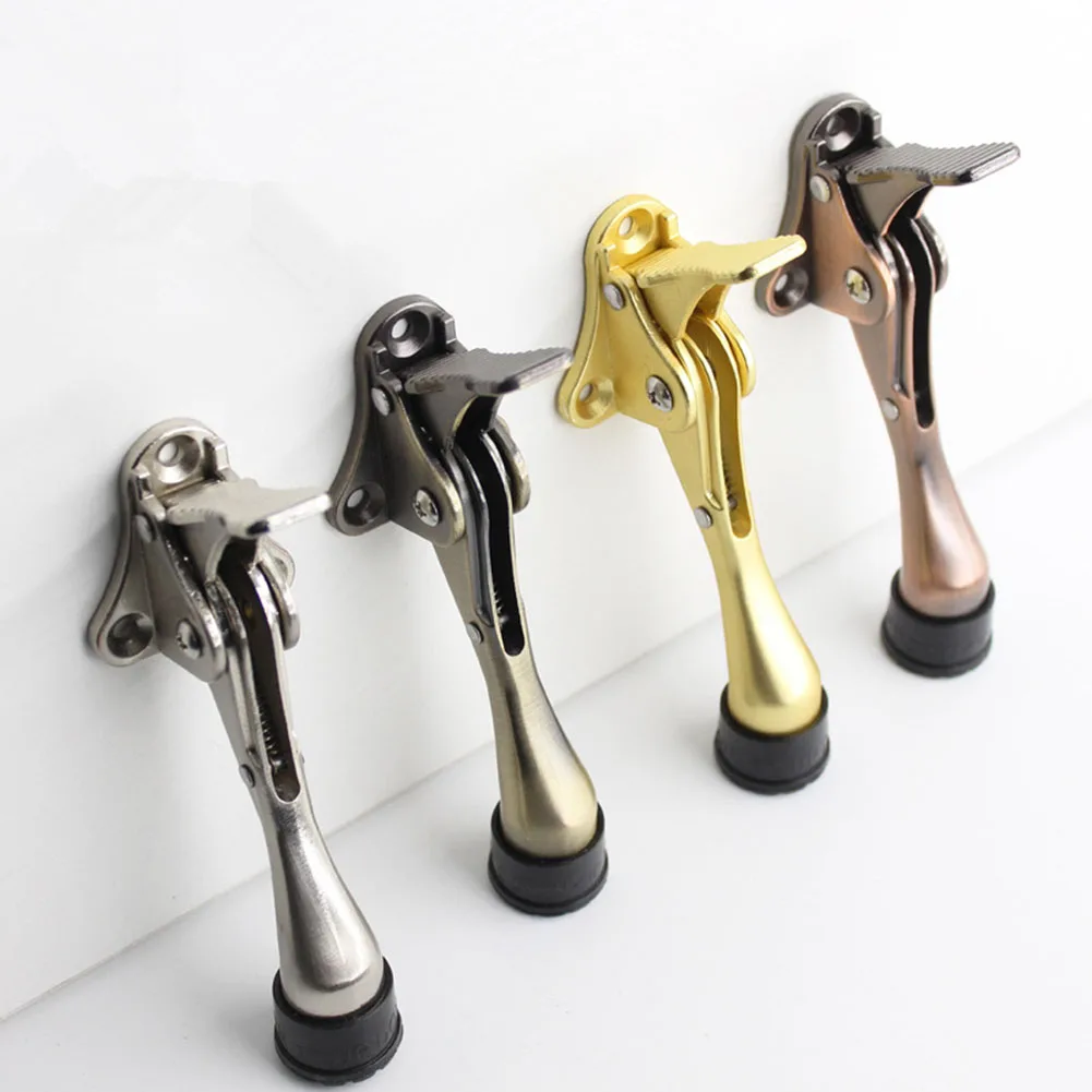 

Zinc Alloy Kick Down Door Stopper Self Adhesive Anti Collision Doorstop Strong Suction Floor Holder Wall Protector Home Hardware