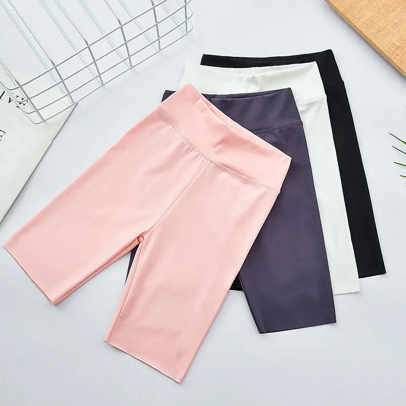 Summer Girls Shorts Children High Waist Elastic Slim Sports Trouser Baby Girl Knee Length Leggings Kids Comfy Workout Yoga Pants