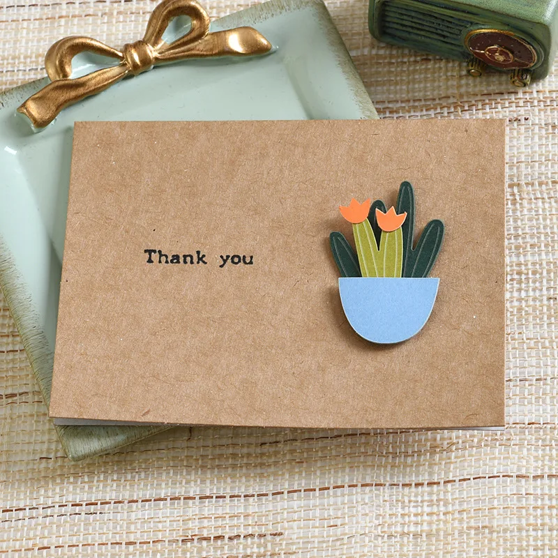 10pcs/bag Retro Mini Kraft Paper 3D Sticker Birthday Card, Blessing Card, Lover Thank You Card
