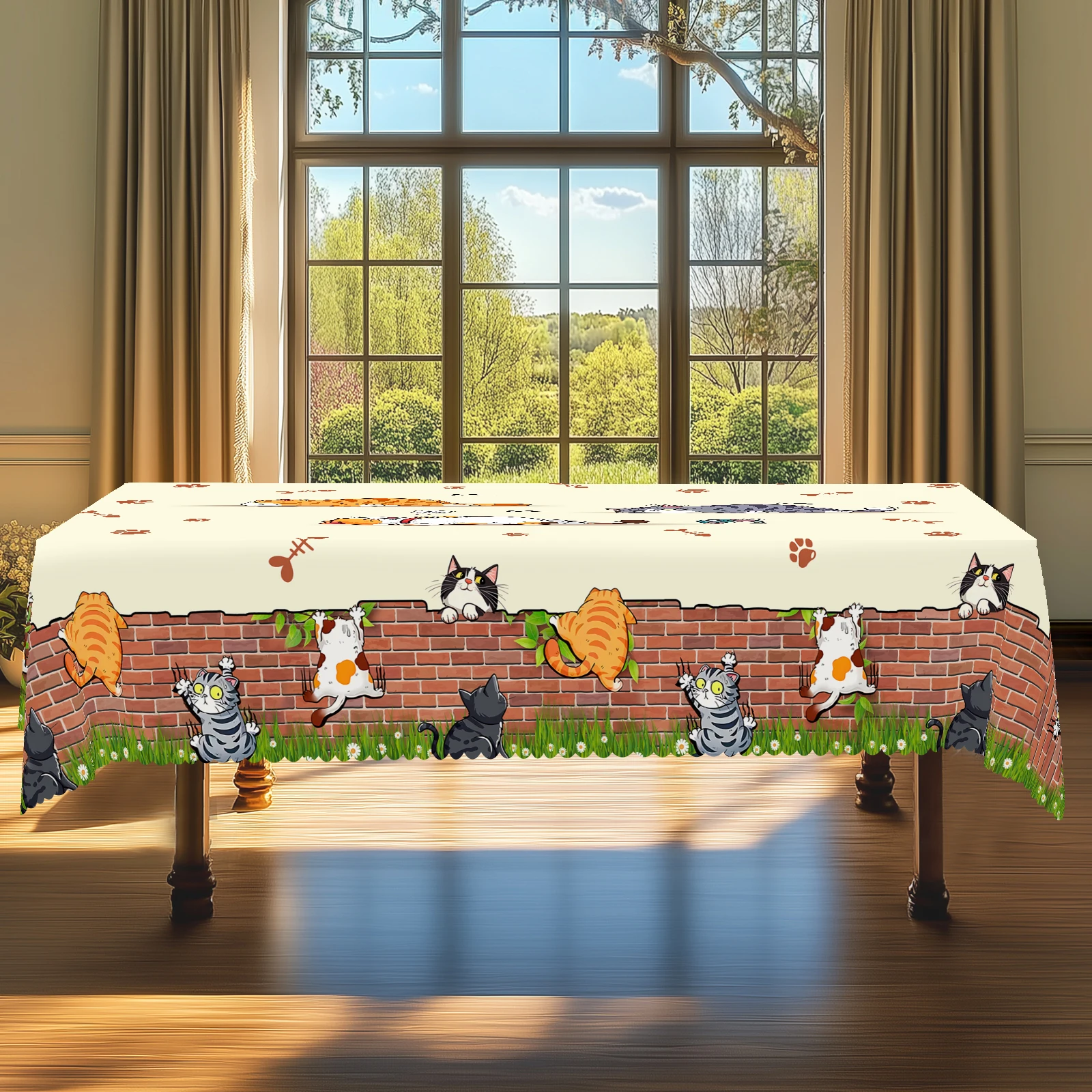 Cat-Themed Tablecloth Cute Cat And Paw Print Designs Home Kitchen Decor Room Decoration table cloth leather table cloth rectangular tablecloth disposable tablecloth tarot card table cloth tarot tablecloth