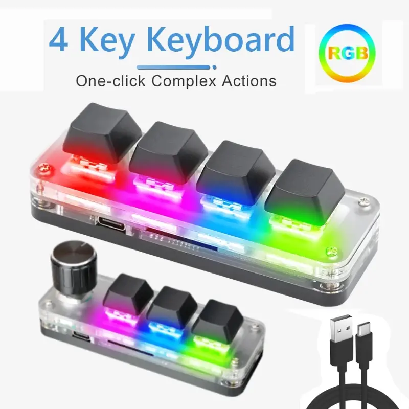 3 Key + 1 Knob/ 4 Keys RGB Macro Custom Keyboard Programmable Mechanical Keypad for Office Mechanical Keyboard image 1