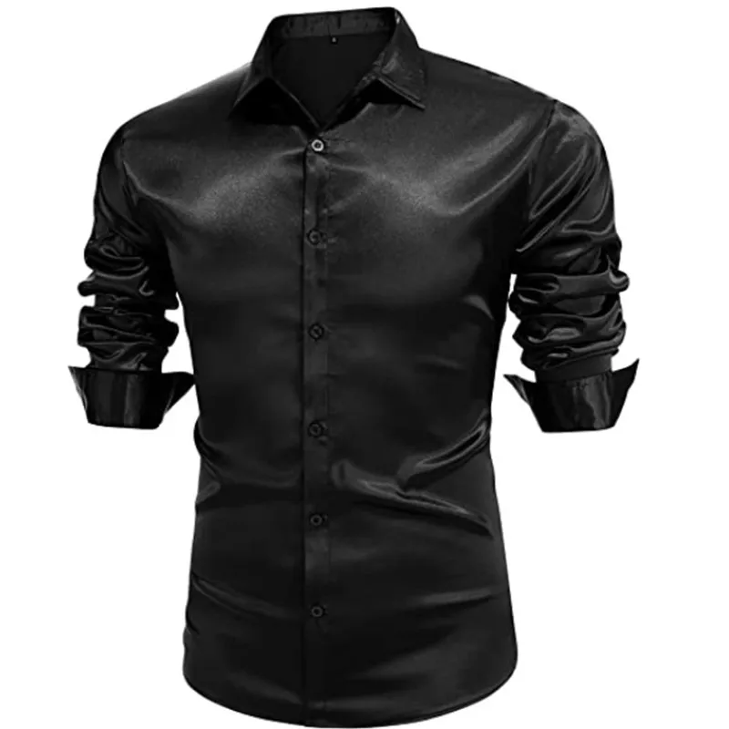 Spring High Quality Trendy Men's Shirts Fashion Handsome Men's Bright Face Shirt Youth Dance Disco Long Sleeve Lapel Top S-3XL