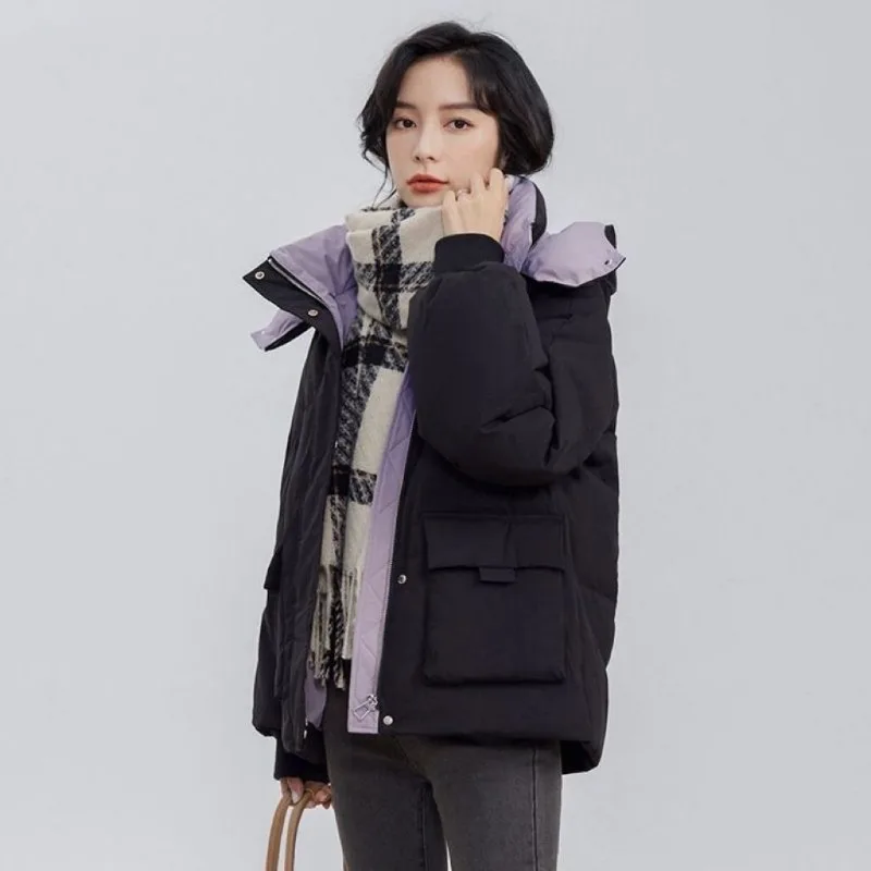 2023 New Women Down Jacket Winter Coat Female Short Parkas Loose Thick Warm Outwear Hooded Leisure Time Versatile Overcoat