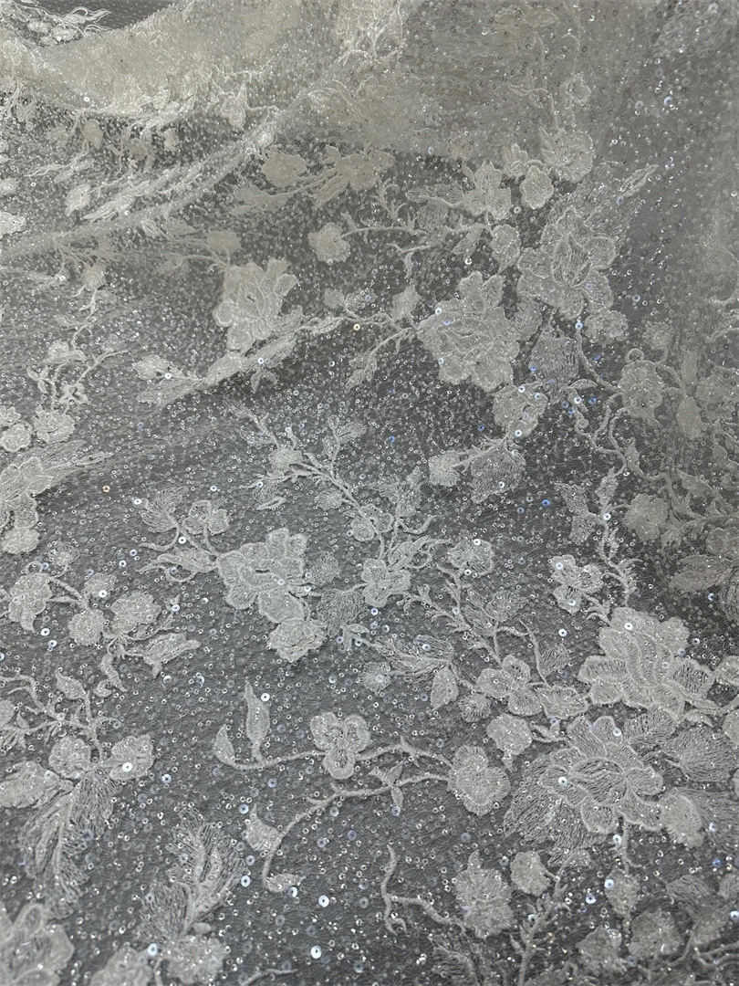

French Tulle Lace Fabric S-13084317 With Sequins Beaded Embroidery African Nigerian Lace Fabric For Dress Sewing