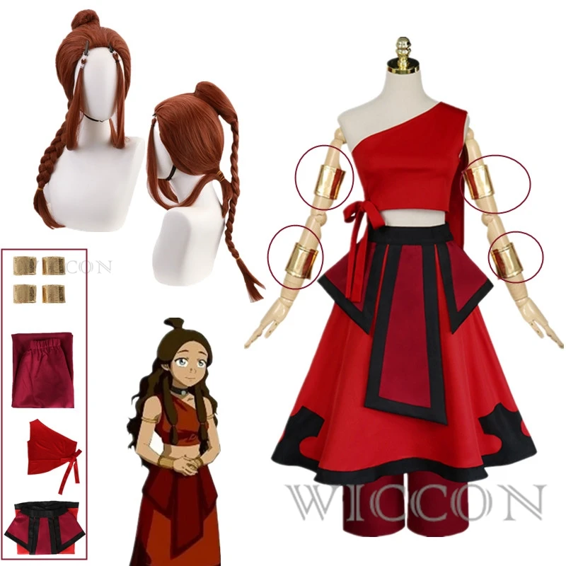 

Anime Avatar The Last Airbender Katara Cosplay Fire Nation Cosplay Costume Red Uniform Adult Women Halloween Carnival Clothes