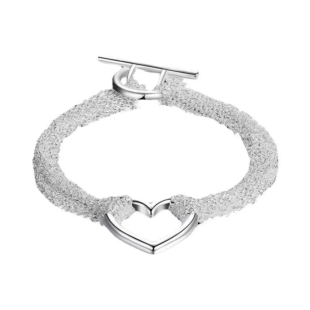 

CHUANGCHEBG 925 Sterling Silver 8 Inch 20CM Heart Tassel Braided Bracelet With Toggle Button