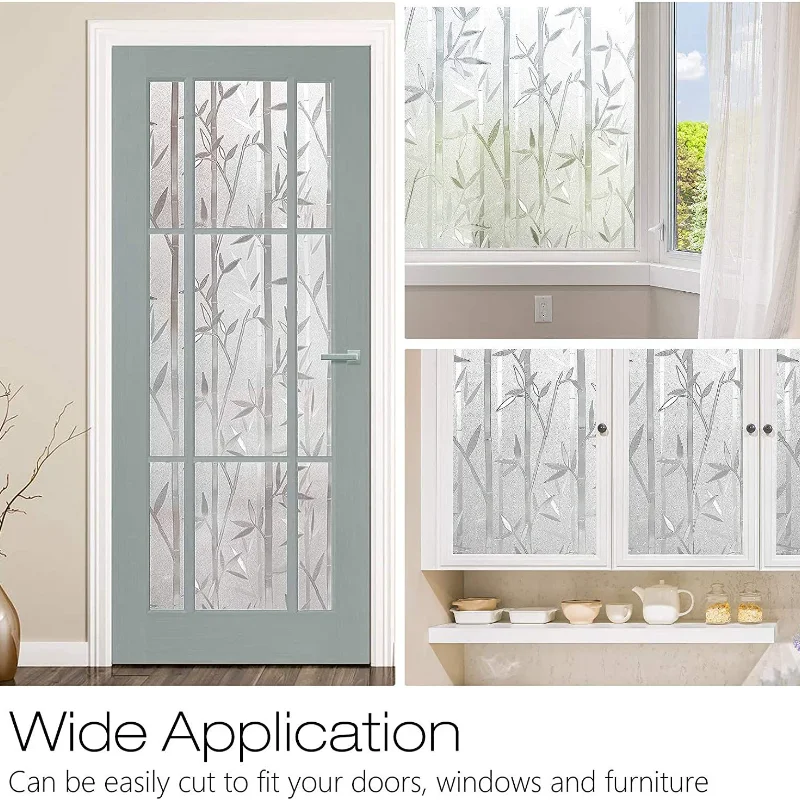 Window Film PVC Privacy Non-Adhesive Bamboo Decals For Home