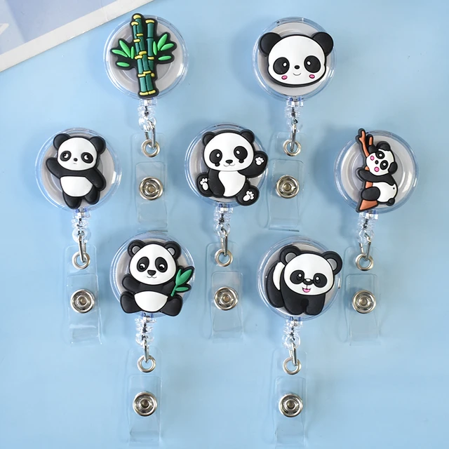 Cute Panda Bamboo Retractable Pull Nurse Students Badge Reel ID Lanyard  Name Tag Card Badge Holder