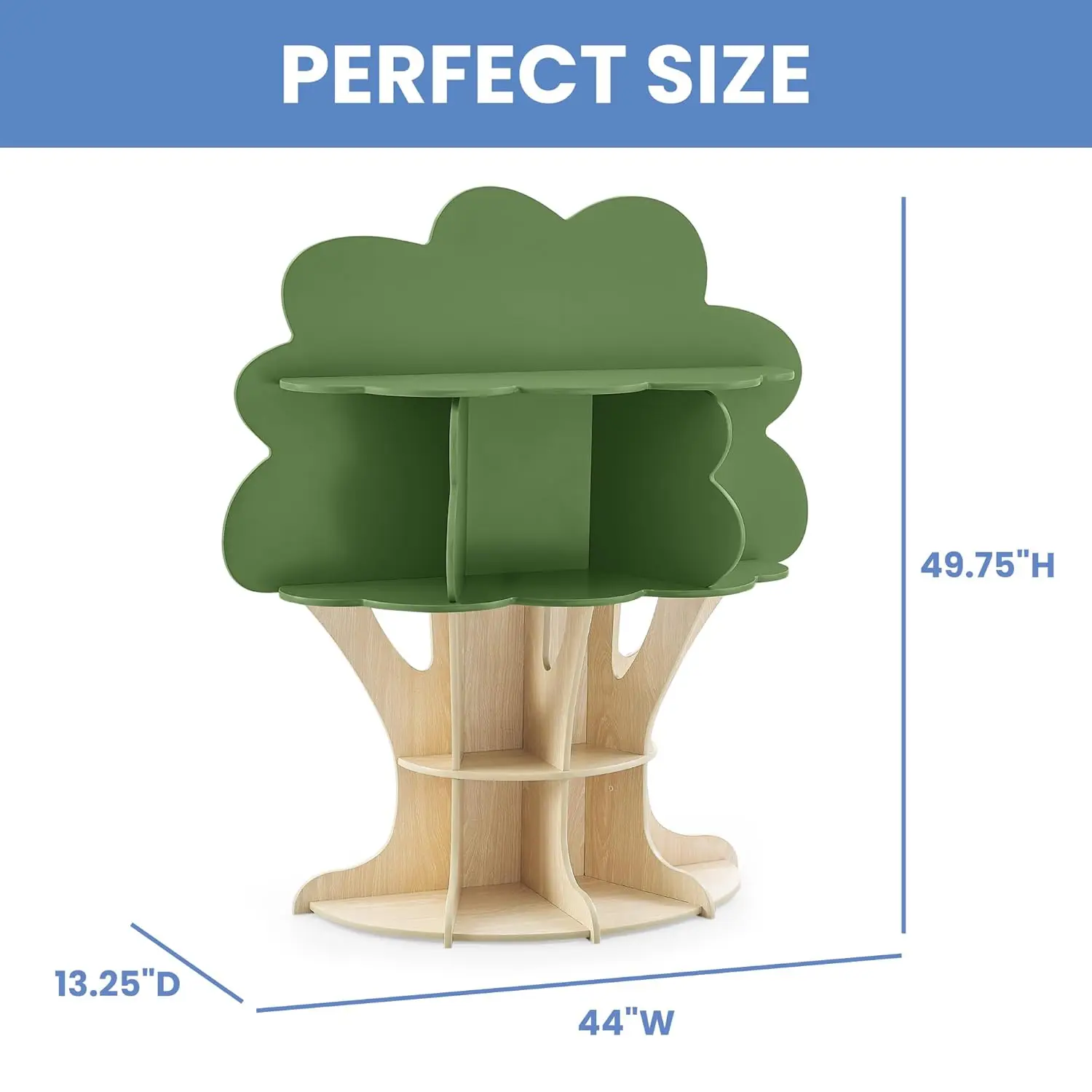Children Tree Bookcase-Gold Certified, Fern Green/Crafted Natural