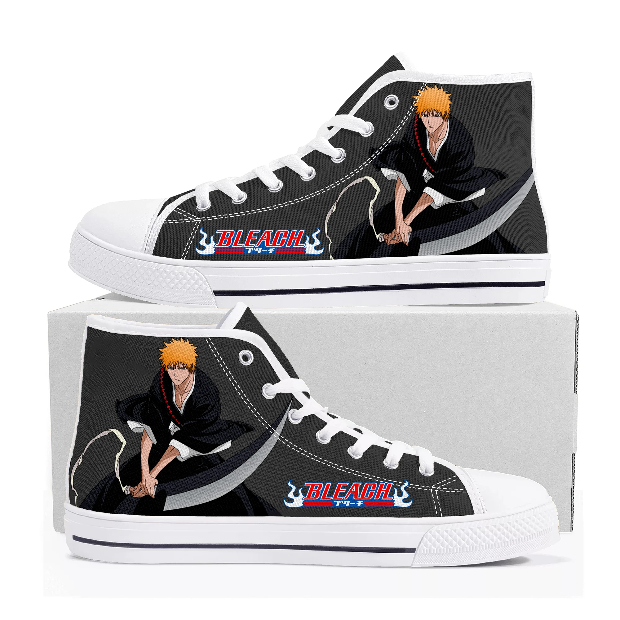 Bleach Kurosaki Ichigo High Top Sneakers High Quality Mens Womens