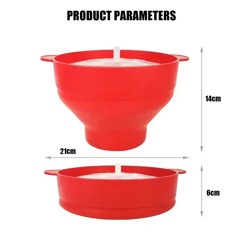 Kitchen Microwave Big Popcorn Bowl with Handle Bucket Silicone DIY Red Popcorn Maker with Lid Chips Fruit Dish Popcorn Container