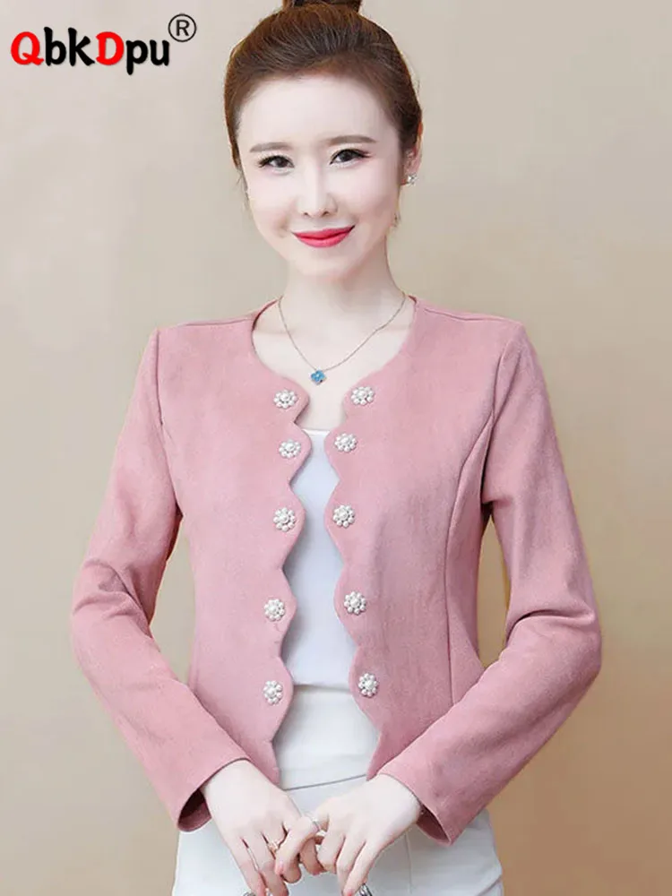 

Women O-neck Long Sleeve Cropped Coats Tops Korean Fashion Slim Short Cardigan Jackets Spring Fall Casual Chic Design Abrigos