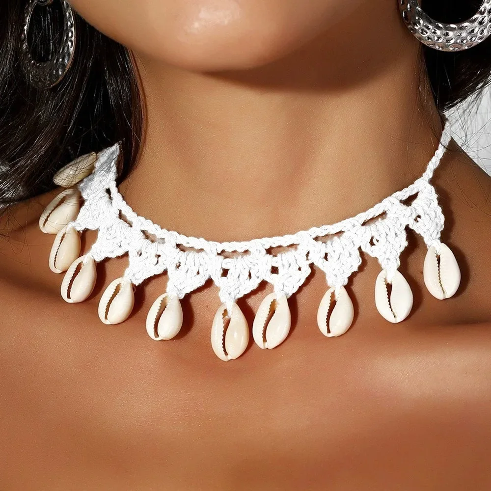 2 stücke/Frauen Sommer Schmuck Böhmischen Mädchen Freundschaft Geschenke Muscheln Halsband Natürliche Meer Kauri Shell Seil Kette Halsband Halskette – Detail 6