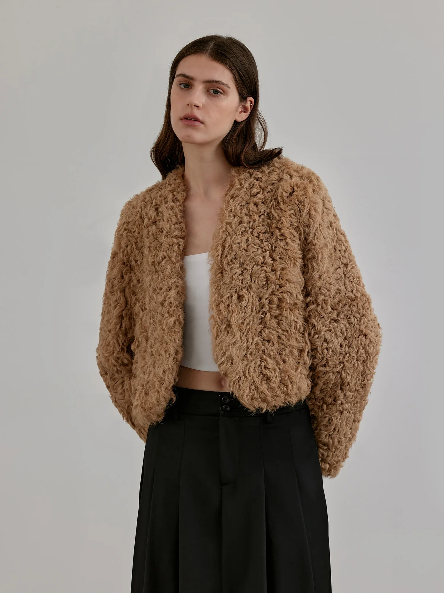 Wool Fur Coat Women's Clothing V-neck Autumn/Winter 2023 Knitted Thick Warm Fur Long Sleeve Casual Short Fluffy Jacket for Women