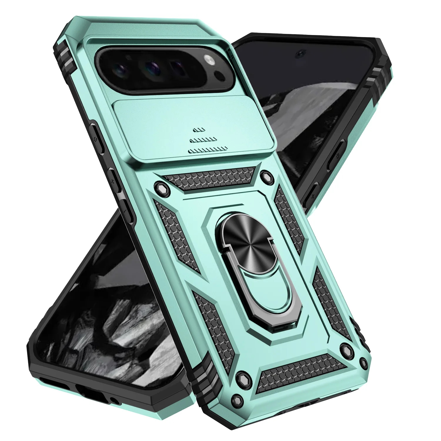 Ultra-Durable 360° Rotating Ring Bracket Case with Slide Lens Protector Cover