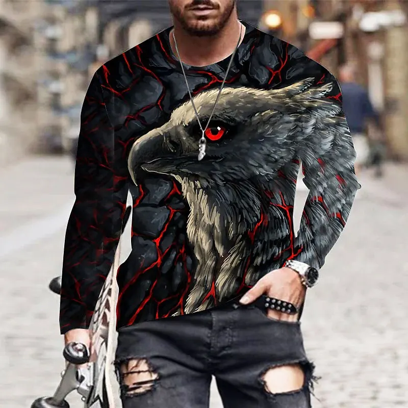Vintage Eagle Raptor Personalized 3D Prited Autumn Men's Clothing With Long Sleeve Pullover Sweatshirts Daily Streetwear Tshirt