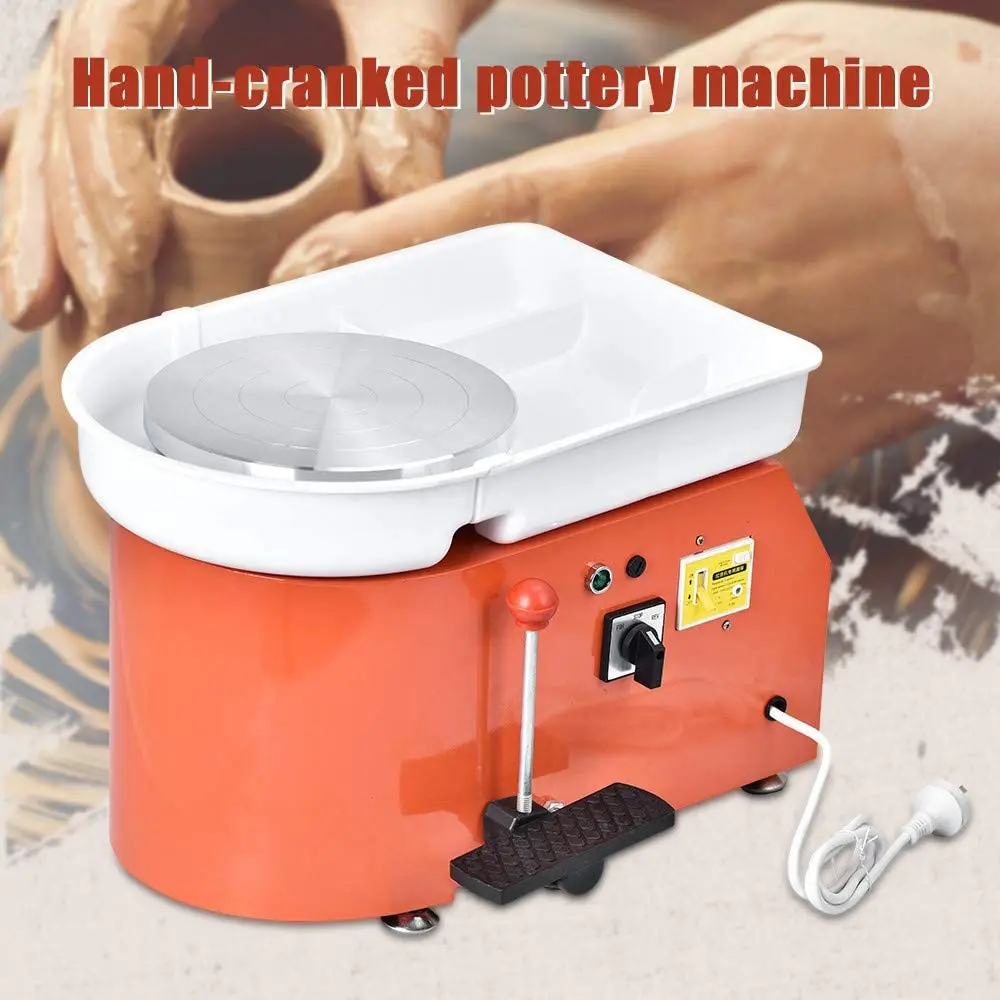 Electric Pottery Wheel Machine Manual Handle and Foot Pedal for School Ceramic Clay Working Molding DIY Crafts 28cm 350W