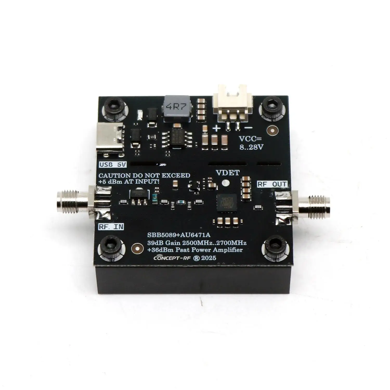 Amplificateur de puissance RF 4W SBB5089+AU6471A 2.5-2.7GHz pour GPS WiFi Zigbee Lora, monté sur dissipateur thermique.