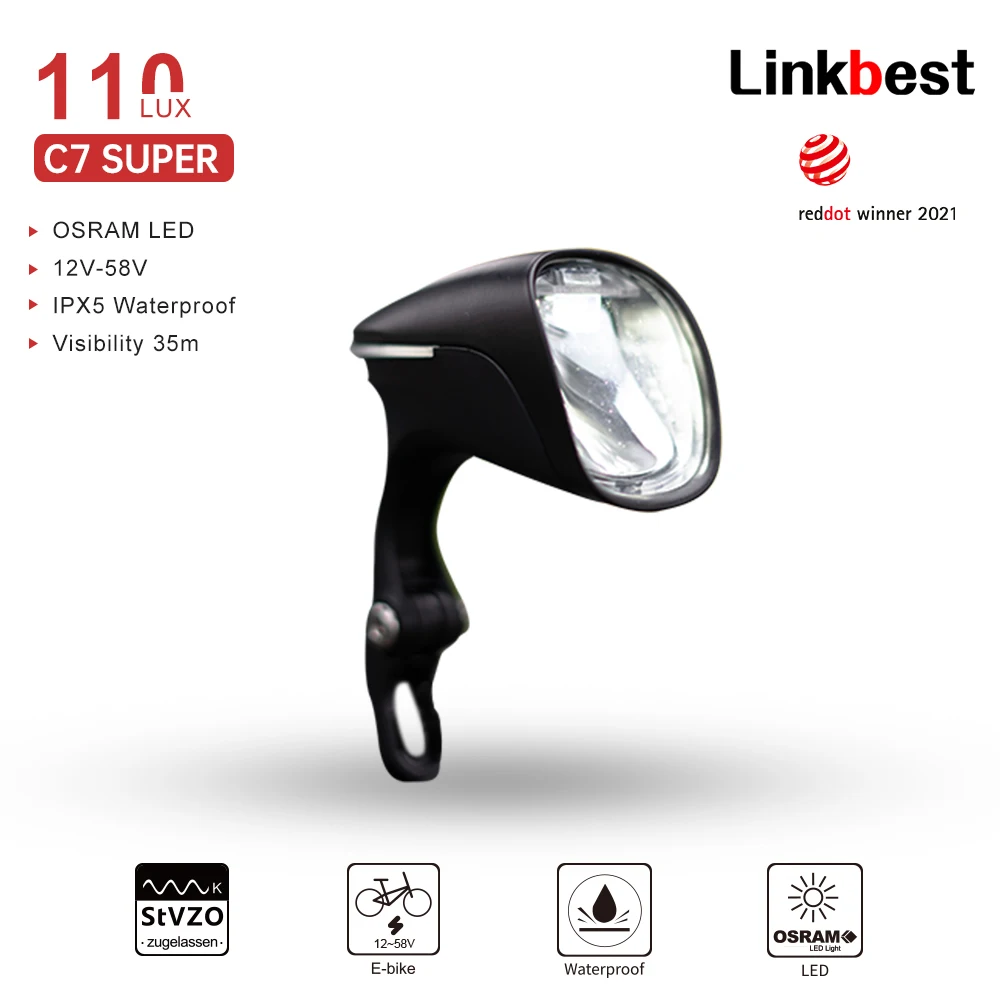 Linkbest-LED Bicycle Headlight, Electric Light, Waterproof
