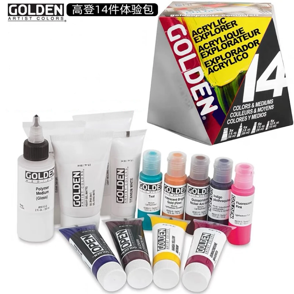 Golden Artist Starter Set 6/14 Acrylic Colors /Textures Gel Mediums