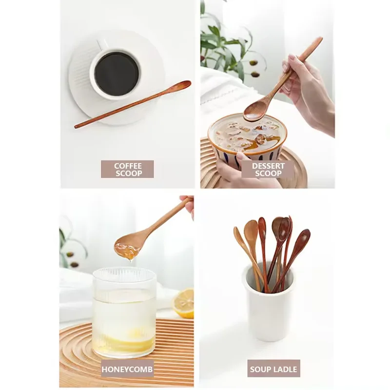 Wooden Cooking Spoon 6Pcs Kitchen Utensils Wooden Cutlery Phoebe Zhenan Wood Spoon Dinner Dessert Soup Serving Spoons