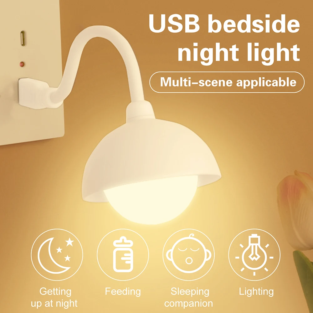 DC 5V USB Plug and Play Smart Night Light Portable Dimmable LED Bedside Lamp for Bedrooms Living Rooms and Outdoor Use