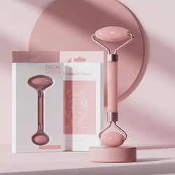 Revitalizing Face and Neck Massager Roller with Guasha Board - Premium Skincare Tool Set (Pink roller)