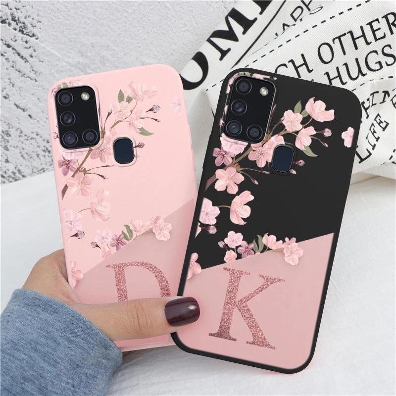 Per Samsung Galaxy A21S A31 A41 Custodia Per Telefono Cute Pink Flowers Letter Back Cover Silicone Capa Soft Bumper Coque Per Samsung A21S