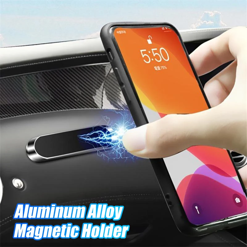 Universal Compact Magnetic Car Phone Mount - Self-Adhesive Aluminum Dashboard Holder with Strong Magnet for Secure Auto Navigation