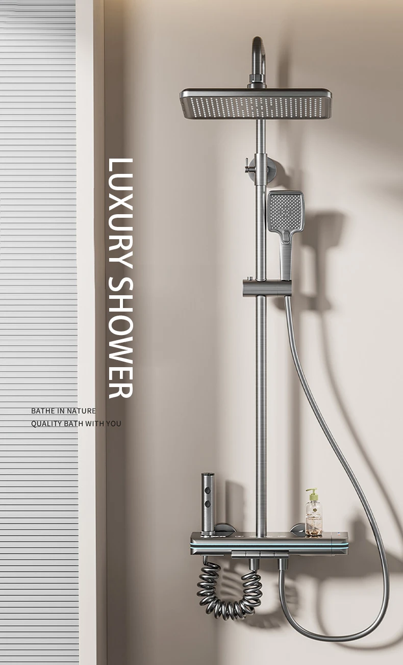 Description Picture 2 of itemLED Digital Atmosphere Shower System Bathroom Hot Cold Mixer Bath Set Bathtub Wall Mount SPA Rain Fall Piano Button Shower Set