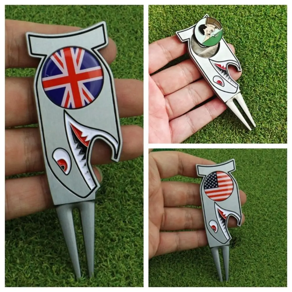 

Устройство для очистки паз Shark Golf, магнитная многофункциональная вилка Divot из цинкового сплава, портативный маркер для игры в гольф