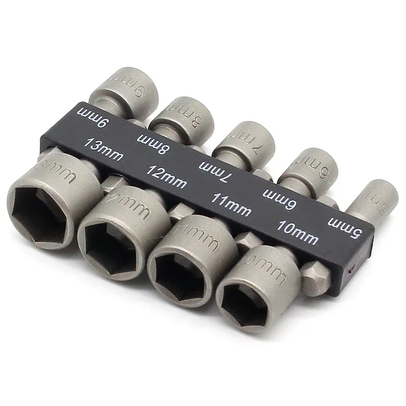 BIESUO 9pcs/set 5mm-13mm Hex Socket Sleeve Nozzles Magnetic Nut Driver Set Drill Bit Adapter Hex Power Tools 2