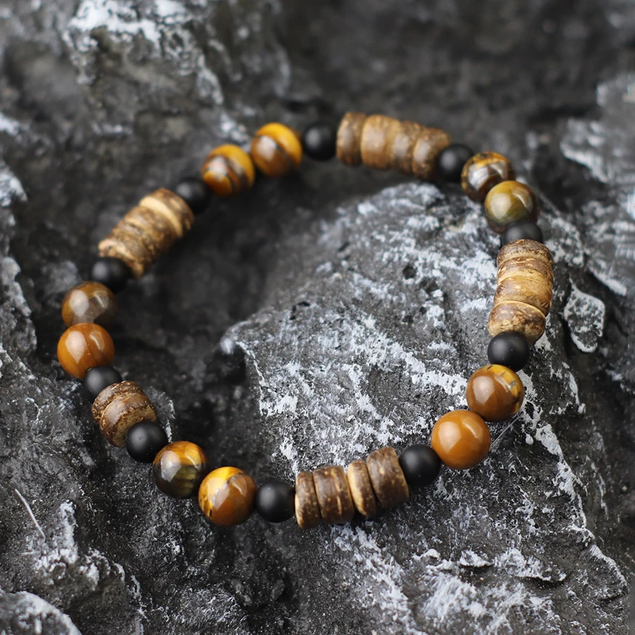 Natural Coconut Husk Beads Wooden Bracelet for Men