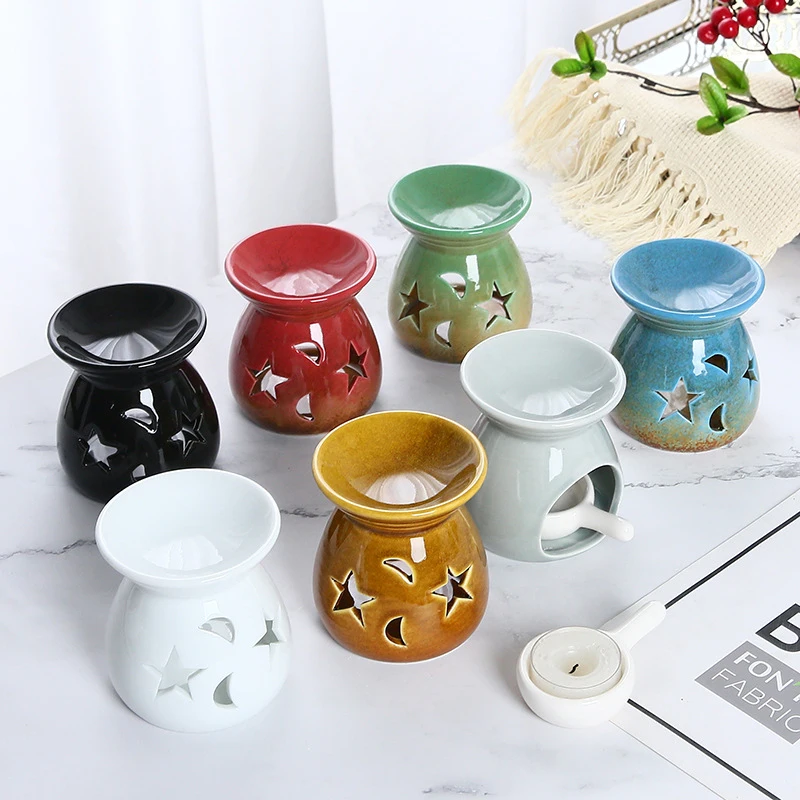 

Porcelain Aroma Burner Mini Candle Holder Essential Oil Furnace Solid Color Ceramic Fragrance Crafts Home Decor