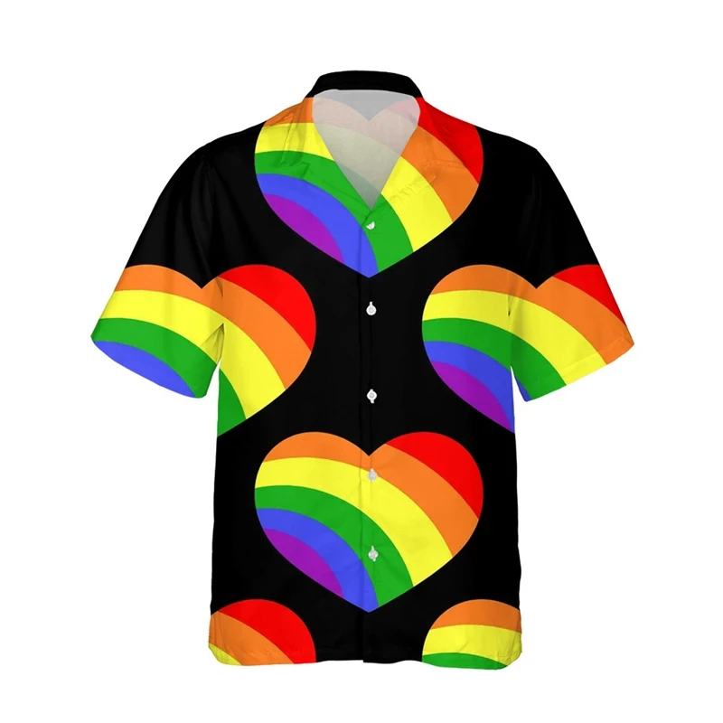 thumbnail image 1 of Camisetas con estampado 3D de arcoíris LGBT para hombres y mujeres, camisetas de manga corta con personalidad, camisetas casuales de verano con botones para hombres, 1 of 4