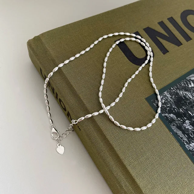 45/55CM de longueur 925 en argent Sterling cou Rugby Grains de riz chaîne colliers femmes bijoux de luxe breloques accessoires Argent 925 1