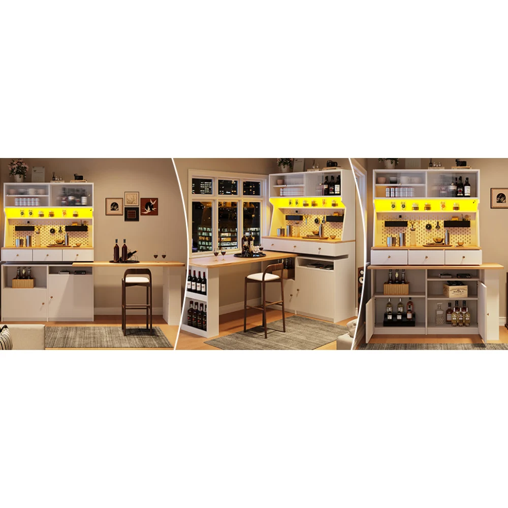 Hoher Küchenschrank, Mehrzweck-Aufbewahrungsbuffet mit 2 Türen und 3 Schubladen, vielseitiger Snack-Schrank/Schreibtisch/Tischschrank – Detail 7
