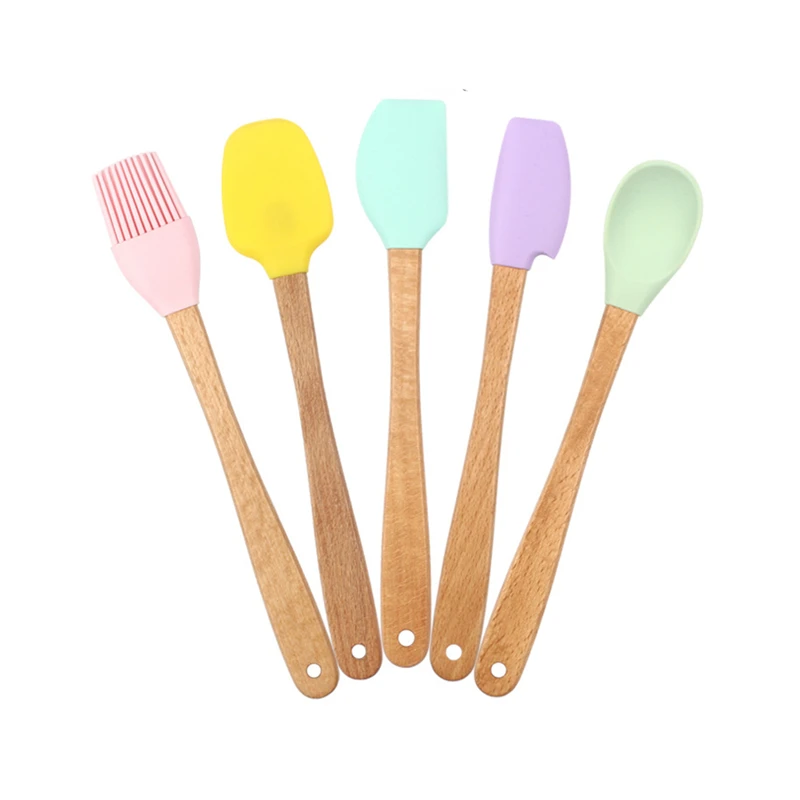 1/5Pcs Mini Baking Cake Spatula Batter Pastry Blenders Wooden Handle Cream Scraper Butter Spreader Kitchen Barbecue Oil Brush