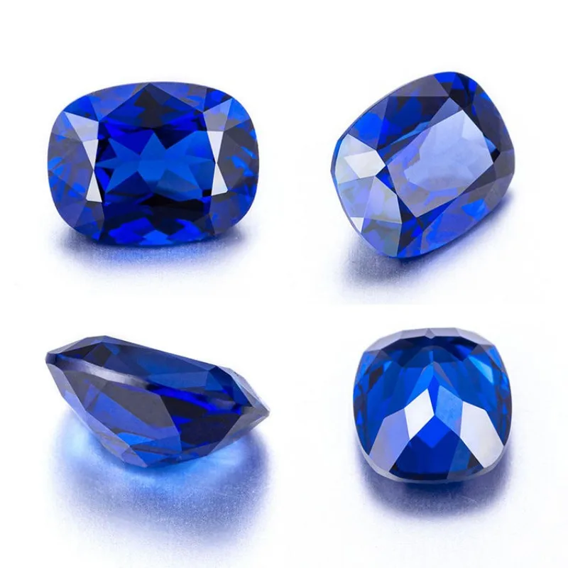 Lab Grown Sapphire Royal Blue Hand Cut Rectangle Cushion Shape Gemstone for DIY Charms Jewelry Making Selectable AGL Certificate