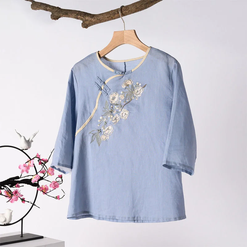 Chinese style women's clothing vintage top fashion woman blouses chinese traditional hanfu cheongsam Oriental embroidery