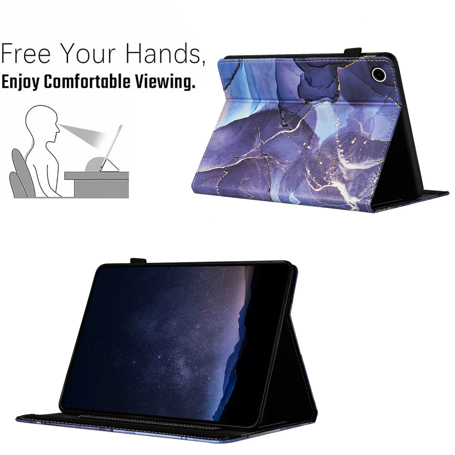 Galactic Marble Pattern PU Leather Tablet Case with Pencil Holder, 11-Inch
