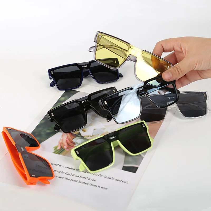 UV Resistant And Cool Styling For Children New Square Connected Large Frame Sunglasses Street Photography