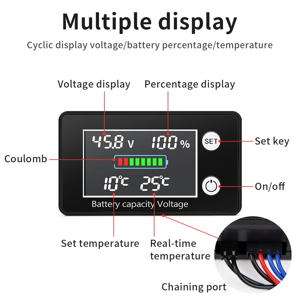 Lead-acid Lithium LiFe PO4 Voltage Gauge Battery Meter DC10V-100V Voltmeter