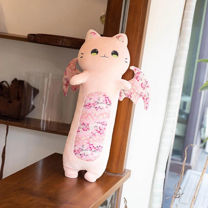 60cm Cat Shaped Hug Pillows Cherry Blossom Cat Plush Toys Bat Wing Kitten Sleeping Pillows Girl Birthday Gift 5