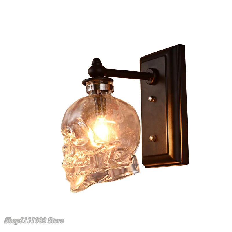 Wall Light Skull Bones Retro Loft Sconces Clear Glass Bottle For Dinning Room Bar Industrial Home Decor