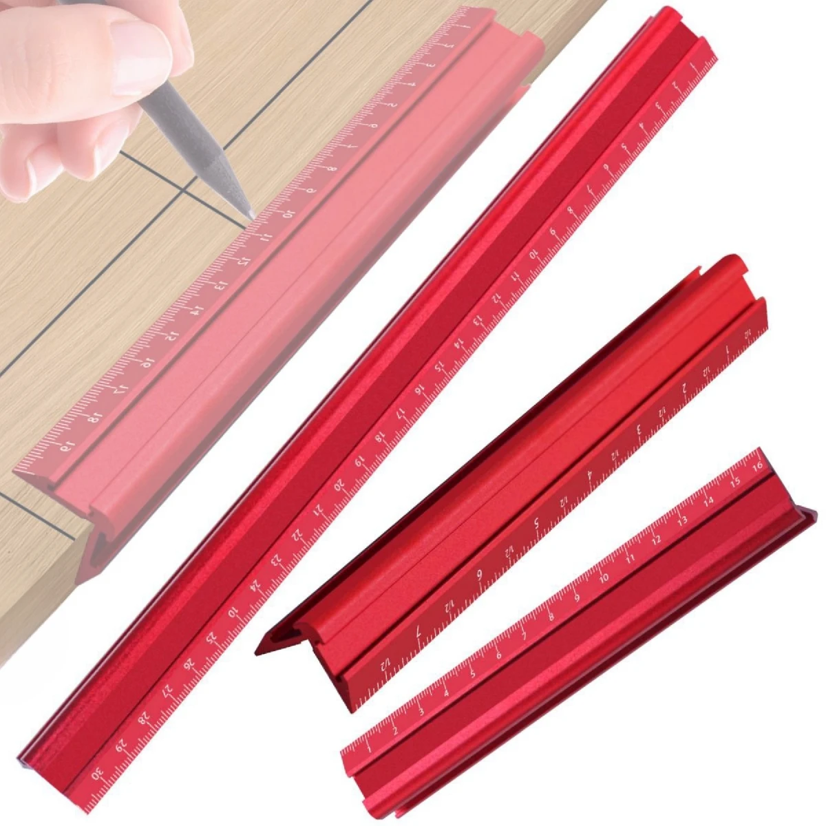 Precision Metric & Imperial Marking V-Ruler,Carpentry Paint Line Ruler ...