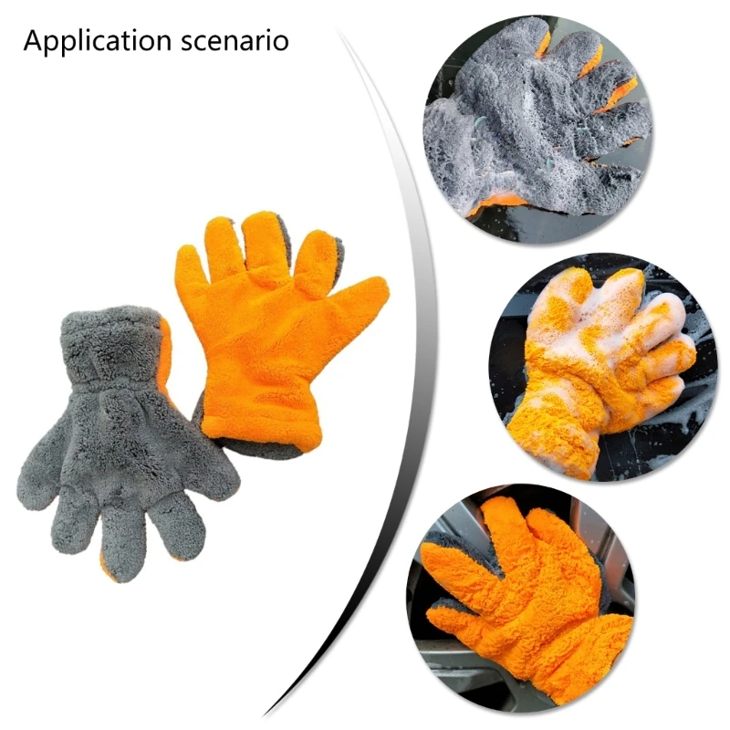 Microfiber Car Wash Mitts, Soft Vehicle Cleaning Gloves Double Sided High Absorbency Nonscratch Mitts for Easy Handling