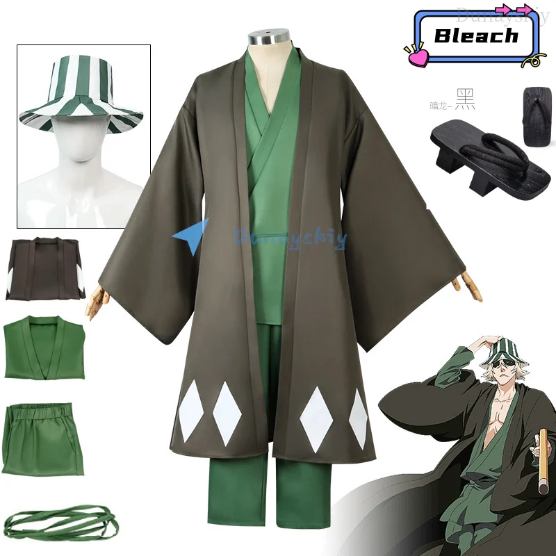 

Anime Bleach Cosplay Urahara Kisuke Costume Halloween Carnival Party Costume Men Women Black Kimono Pants Hat Outfits Clothes