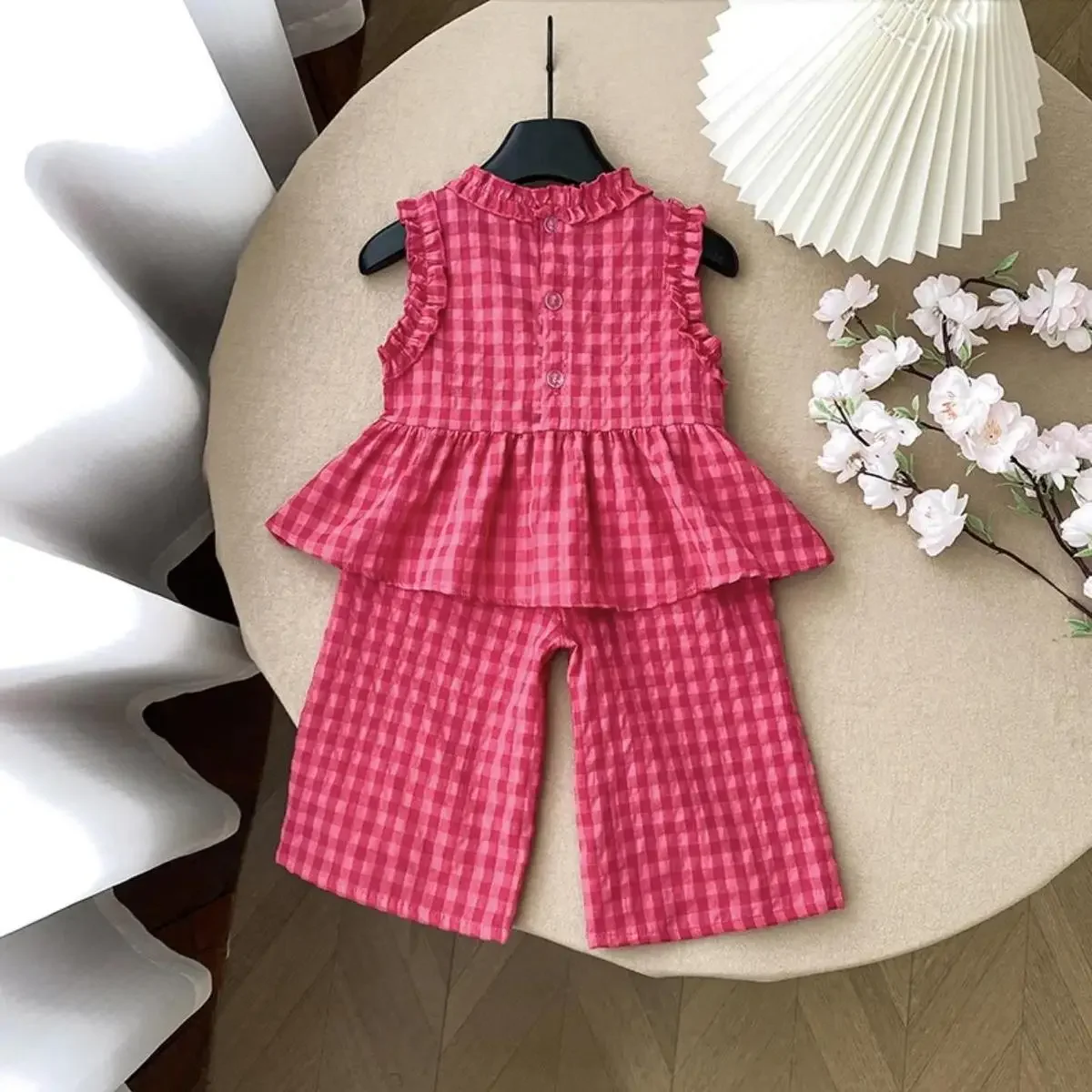 Children's Clothing Sets Retro Plaid Sleeveless Shirt +Flared Palazzo Pants 2pcs Sets Kids Boutique Clothes Baby Girl Outfit Set Sc770471ec30e405ea97044fcfc8b8b8ch