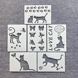 6Pcs/Set  A5 20cm I Love Cat DIY Layering Stencils Wall Painting Scrapbook Coloring Embossing Album Decorative Template